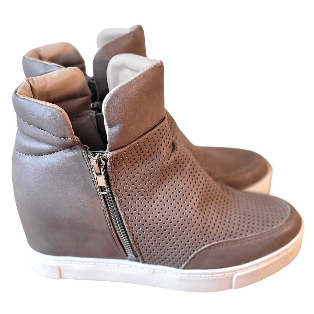 Steve Madden Linqsp Taupe Hidden Wedge Sneakers sz 8 Perforated Fashion High Top - Picture 2 of 16